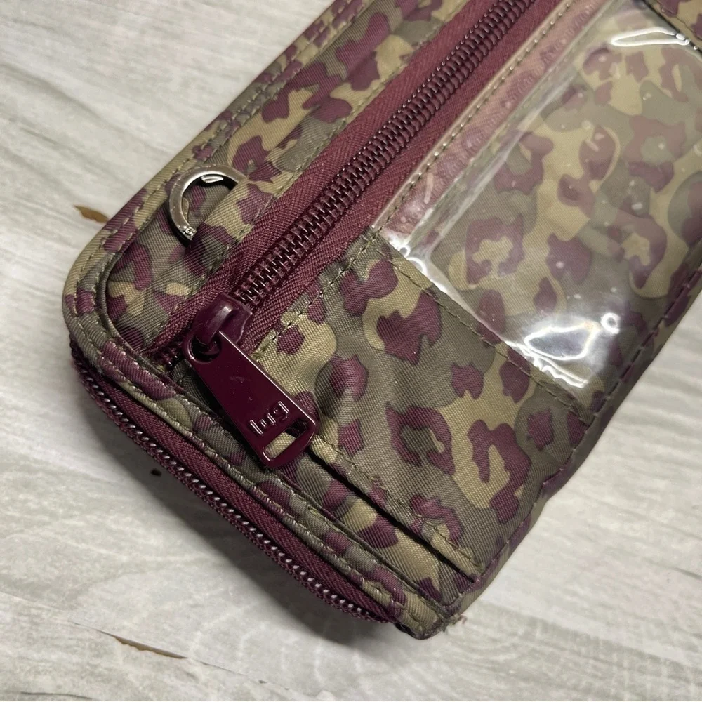 Lug Kickflip 3 Berry Khaki Leopard Print RFID Wristlet Wallet no crossbody strap